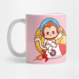 Cute Monkey Astronaut Riding Rocket In Moon Space With  Banana Cartoon Mug